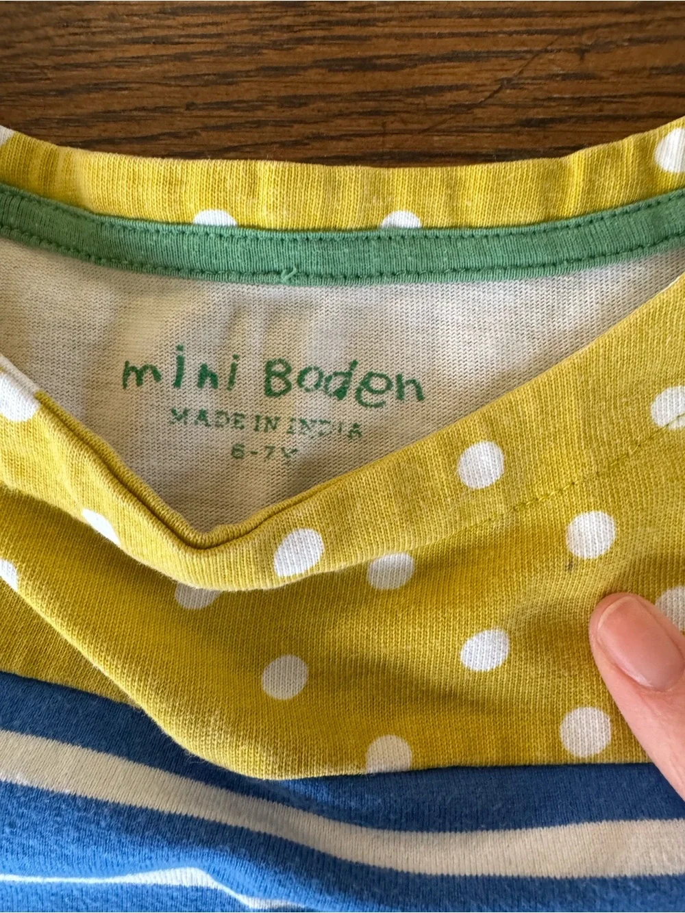 Mini Boden Blue and Yellow Striped Heart Pocket Dress